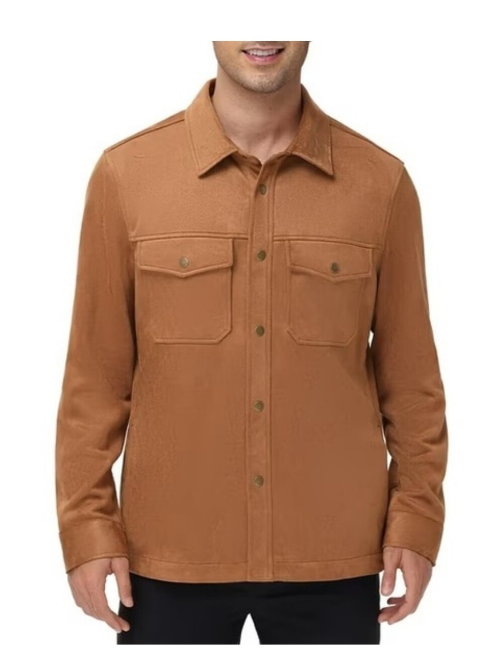 Frye Men's Faux Suede Button-Up Shirt Jacket in Camel